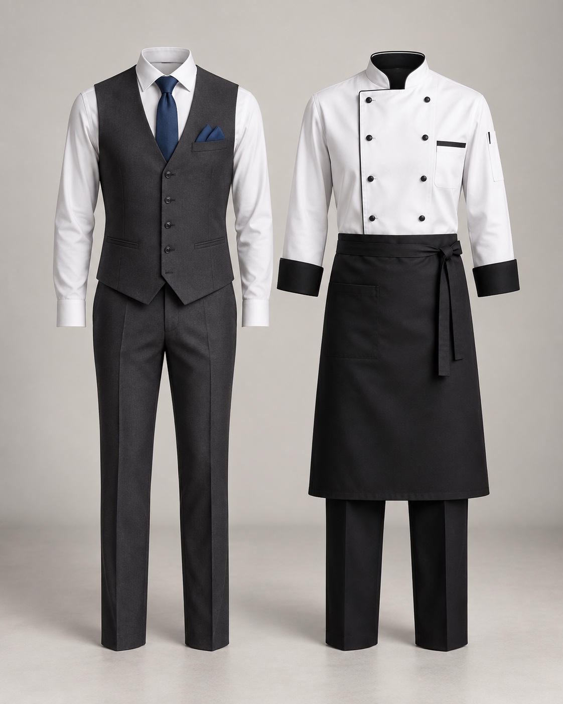 Tailored hotel service uniform and chef uniform